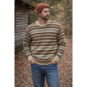 Woods & Gray Mens Fair Isle Crewneck Sweater Tan Brown heritage outdoor Size Med